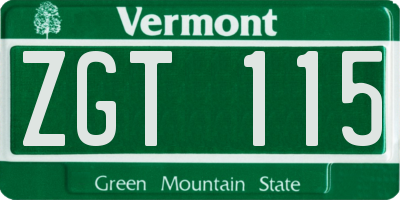 VT license plate ZGT115