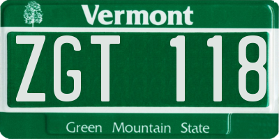 VT license plate ZGT118