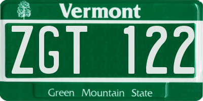 VT license plate ZGT122