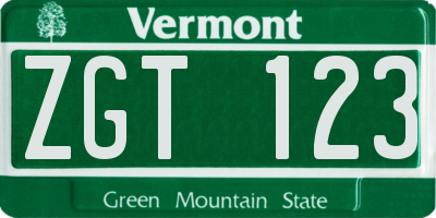 VT license plate ZGT123