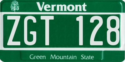 VT license plate ZGT128