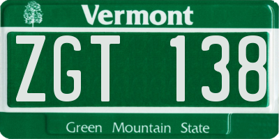 VT license plate ZGT138
