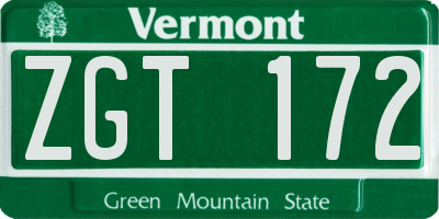 VT license plate ZGT172