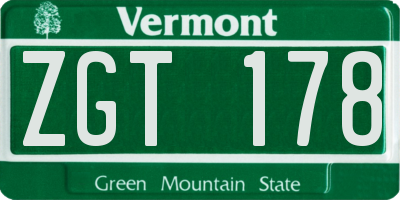 VT license plate ZGT178