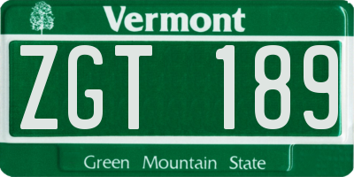 VT license plate ZGT189