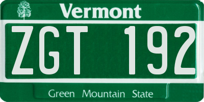 VT license plate ZGT192