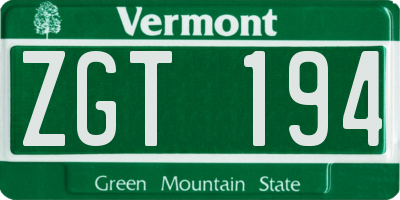 VT license plate ZGT194