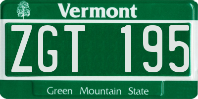VT license plate ZGT195