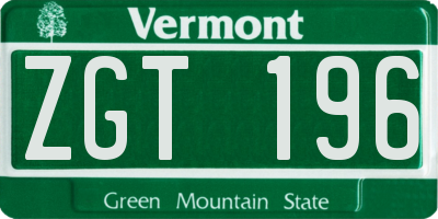 VT license plate ZGT196