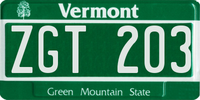 VT license plate ZGT203