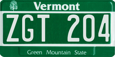 VT license plate ZGT204
