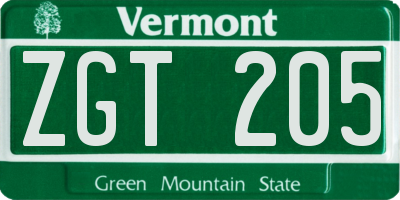 VT license plate ZGT205