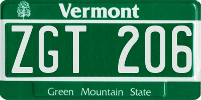 VT license plate ZGT206