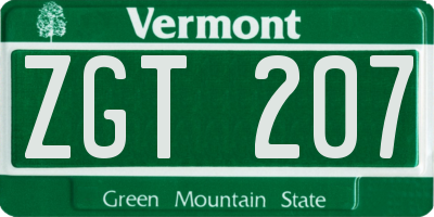 VT license plate ZGT207