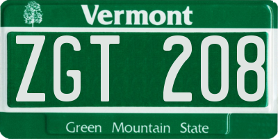 VT license plate ZGT208