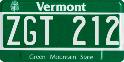 VT license plate ZGT212