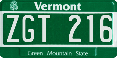 VT license plate ZGT216