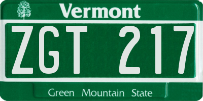 VT license plate ZGT217