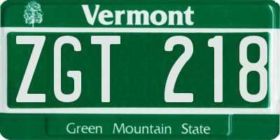 VT license plate ZGT218