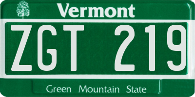 VT license plate ZGT219