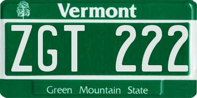 VT license plate ZGT222