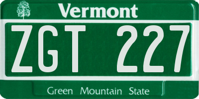VT license plate ZGT227
