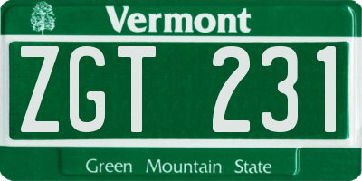 VT license plate ZGT231