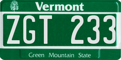 VT license plate ZGT233