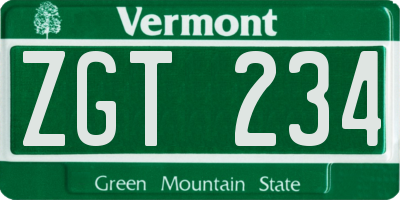 VT license plate ZGT234