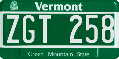 VT license plate ZGT258