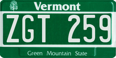 VT license plate ZGT259