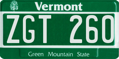 VT license plate ZGT260