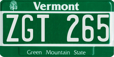 VT license plate ZGT265