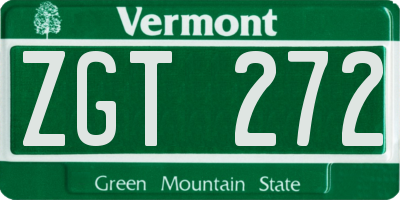 VT license plate ZGT272