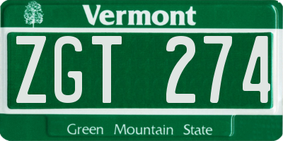VT license plate ZGT274