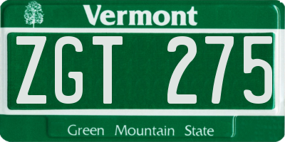 VT license plate ZGT275