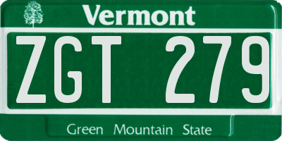 VT license plate ZGT279