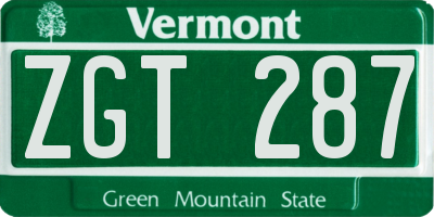 VT license plate ZGT287