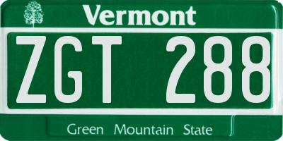 VT license plate ZGT288