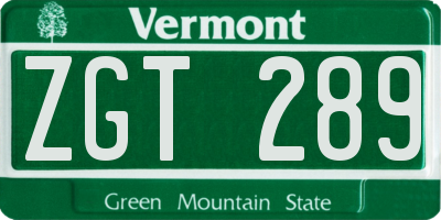 VT license plate ZGT289