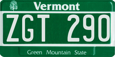 VT license plate ZGT290