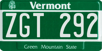 VT license plate ZGT292
