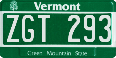VT license plate ZGT293