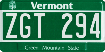 VT license plate ZGT294