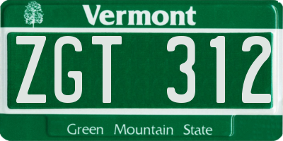 VT license plate ZGT312