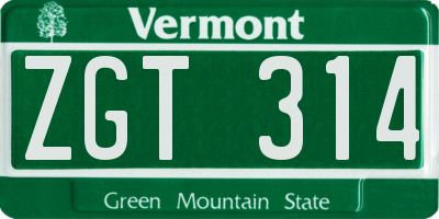 VT license plate ZGT314