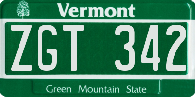 VT license plate ZGT342