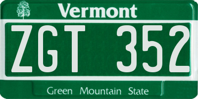 VT license plate ZGT352
