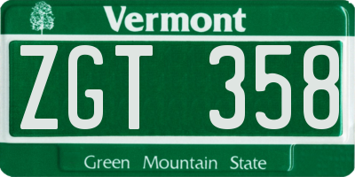 VT license plate ZGT358