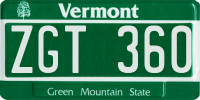 VT license plate ZGT360